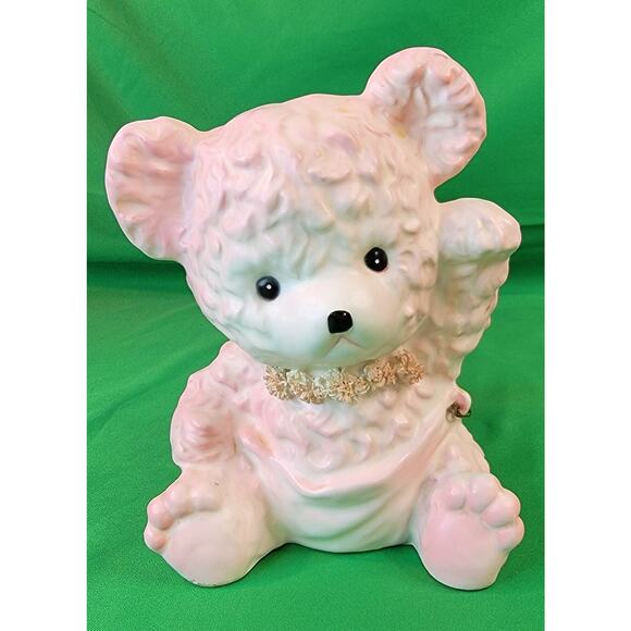 Vtg Pink Teddy Bear Planter Spagetti Trim Sampson Import 1963 5398A Baby Nursery - Picture 1 of 16